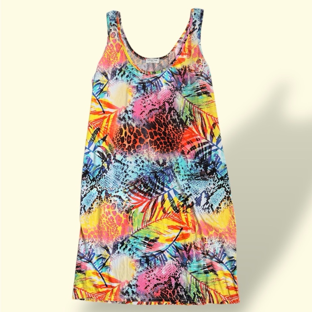 Plus-Size Multicolor Tropical Print Swim One-Piece Cover Dress - Picture 5 of 6
